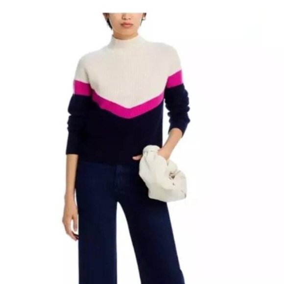 Aqua Cashmere Color Block Chevron Sweater Size Large NWT - Picture 2 of 6